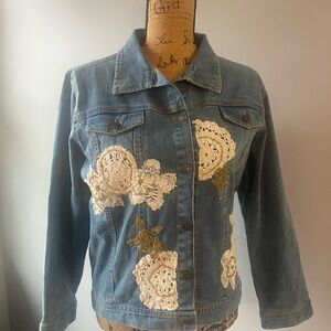 Lace and beaded Positano by Jean Paul Denim Jacket Sz L